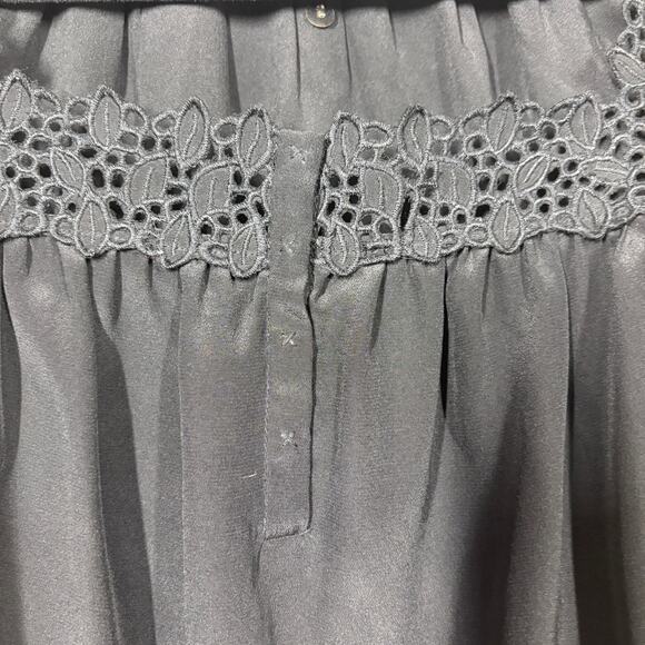 Rebecca Taylor Size 2 Lace Trim Silk Top Blouse Black Square Neck Short Sleeves - Picture 4 of 8